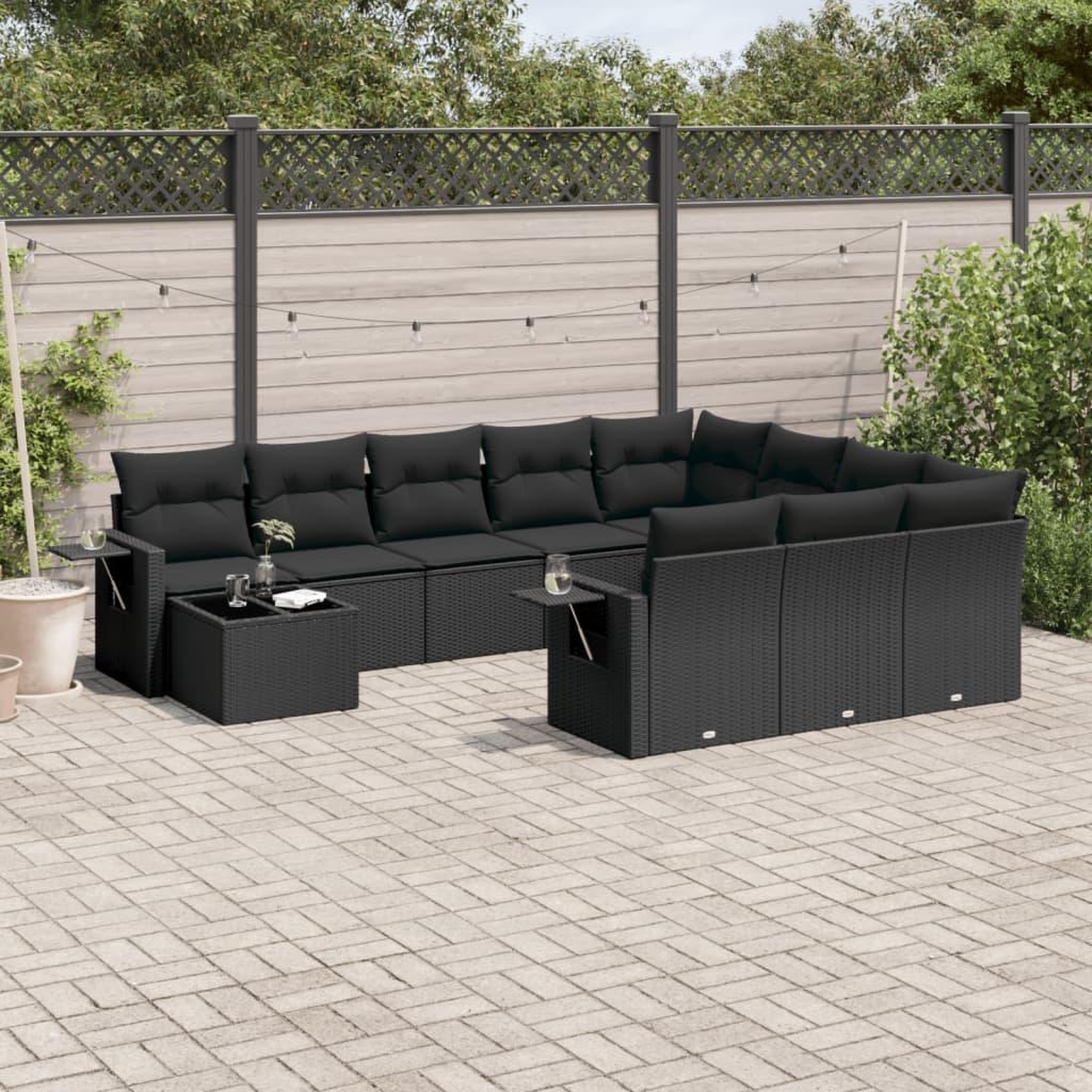 VIDAXL Salon de jardin 11 pcs avec coussins noir resine tressee