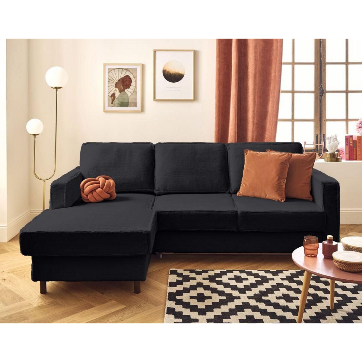 LISA DESIGN Jake - canapé d'angle gauche 4 places convertible avec coffre en fausse fourrure