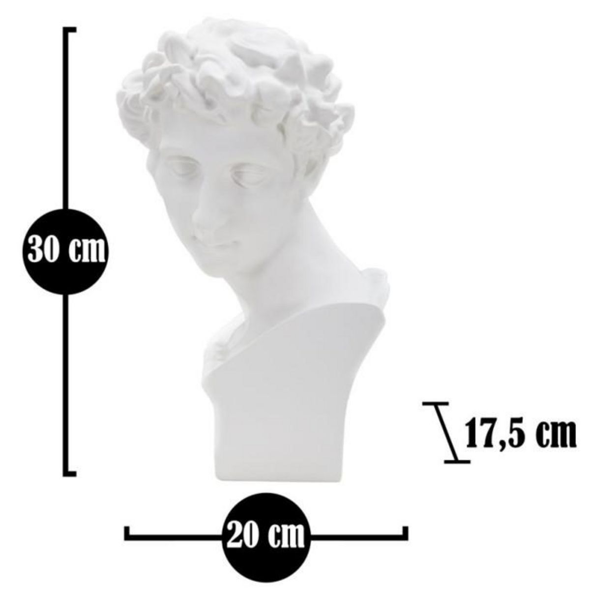 Paris Prix Statuette Tête Déco  Jeune Homme  30cm Blanc