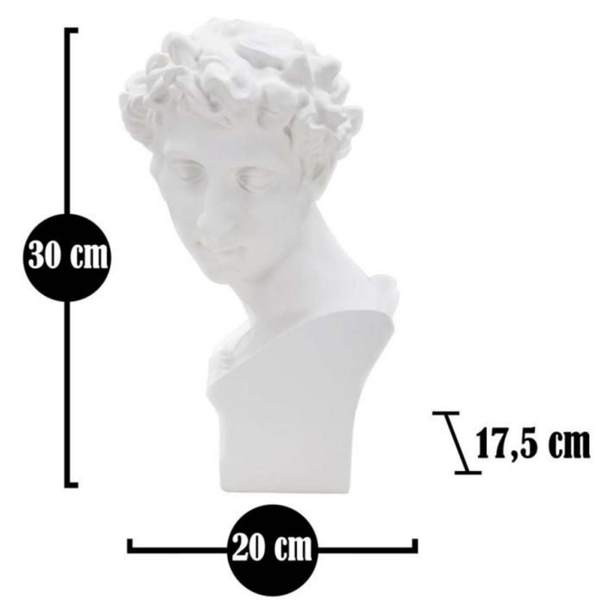 Paris Prix Statuette Tête Déco  Jeune Homme  30cm Blanc