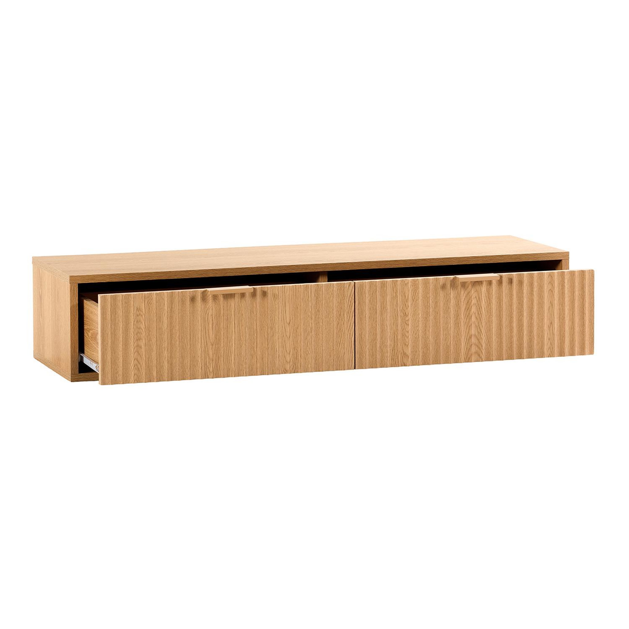 Voir la diapositive 3 : VS VENTA-STOCK Table console flottante Lluvia 2 tiroirs effet Chêne