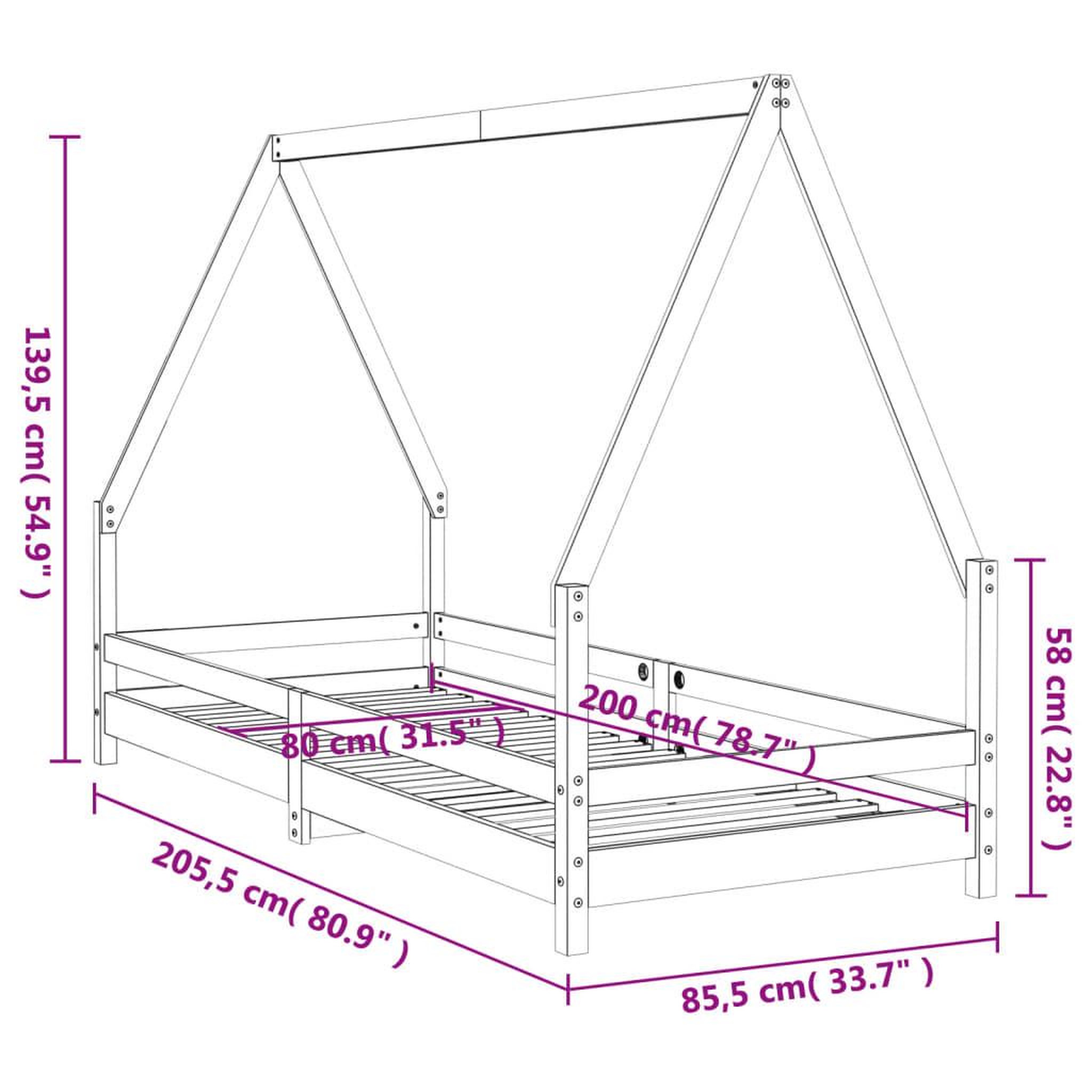 Voir la diapositive 6 : VIDAXL Cadre de lit pour enfants noir 80x200 cm bois de pin massif