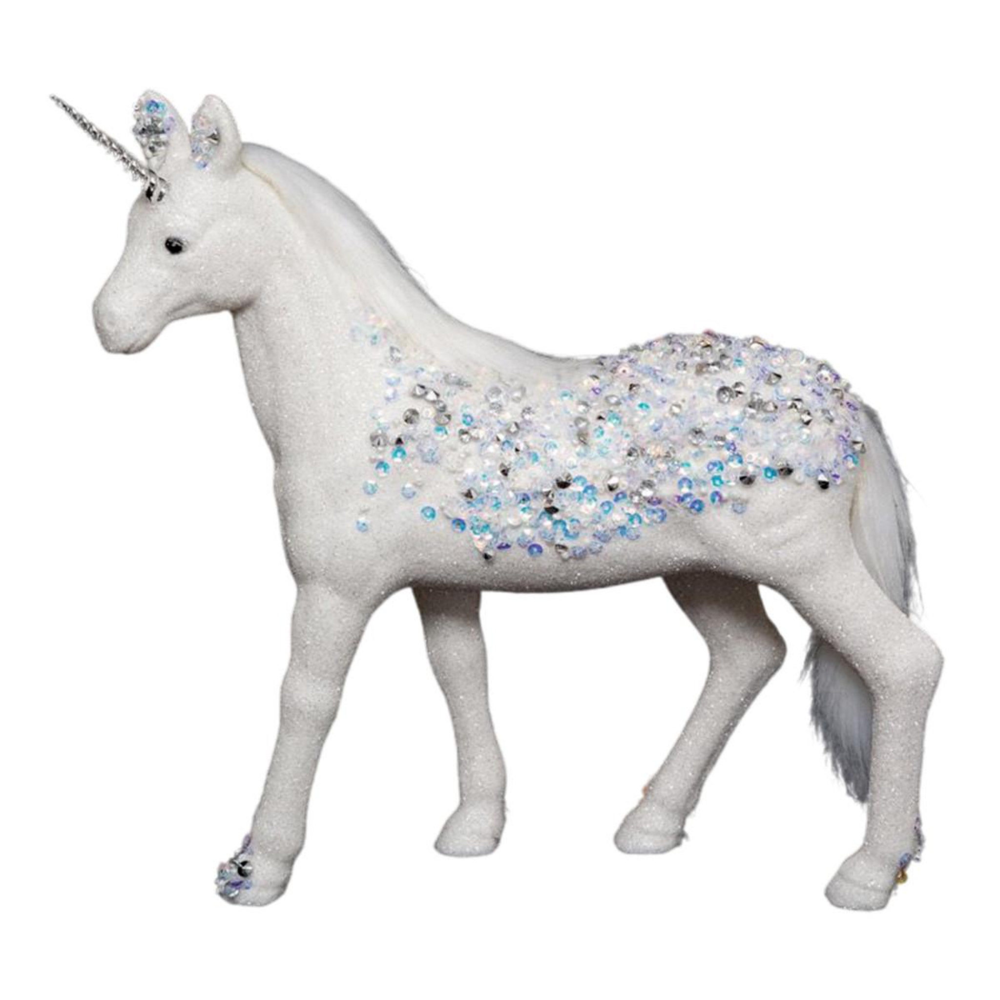 FEERIC LIGHT & CHRISTMAS Licorne avec paillettes  légende d'hiver  25cm blanc
