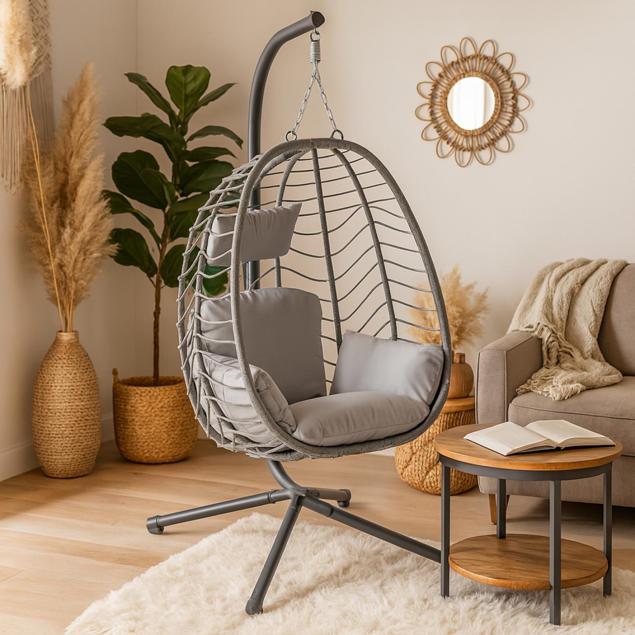 Voir la diapositive 4 : CONCEPT USINE Fauteuil suspendu en résine effet rotin gris lima