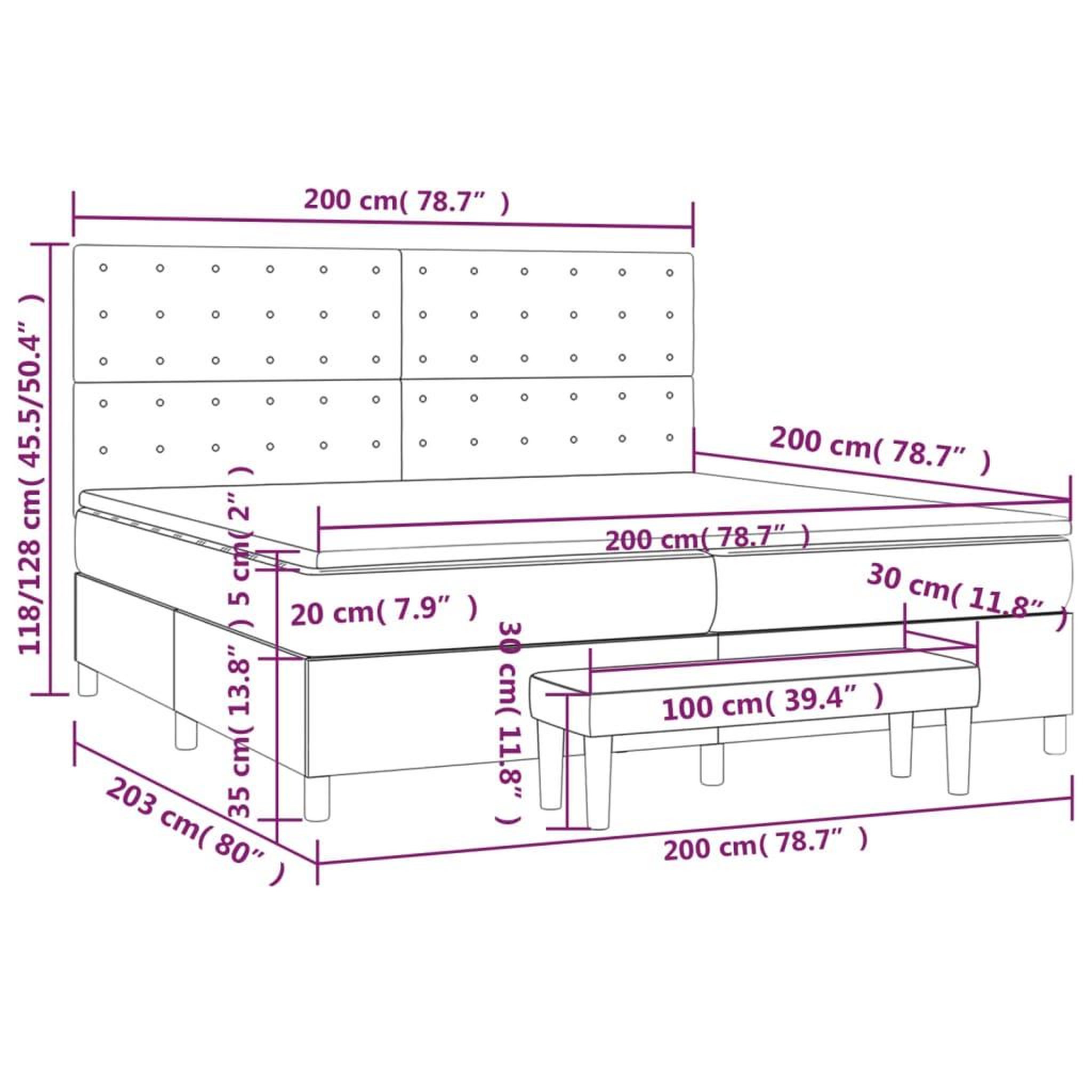 Voir la diapositive 6 : VIDAXL Sommier a lattes de lit avec matelas Gris clair 200x200cm Tissu