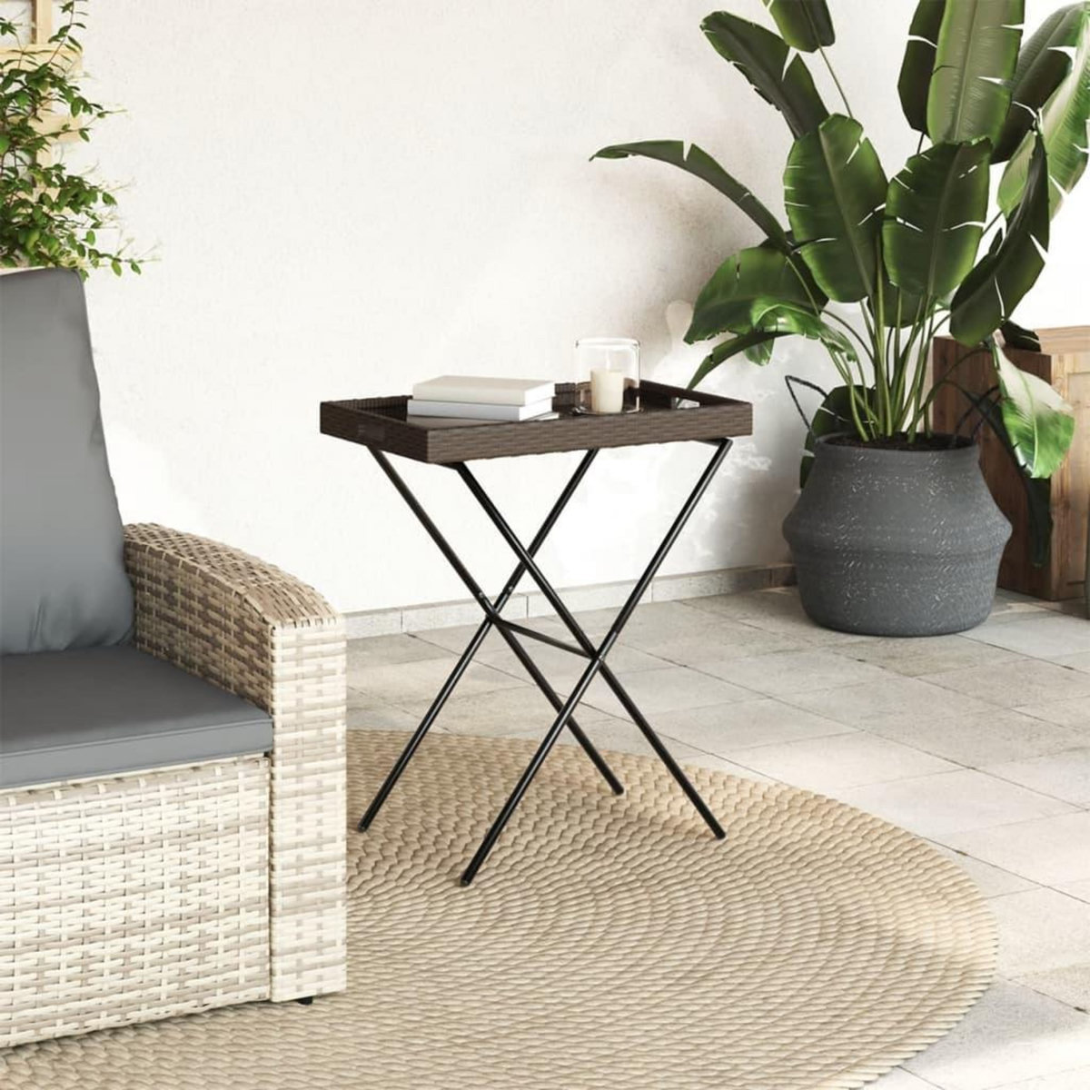 VIDAXL Table a plateau pliable marron 65x40x75 cm resine tressee