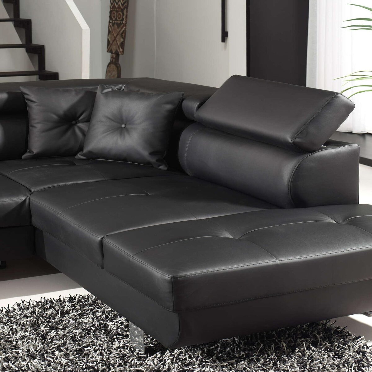 BEST MOBILIER Lisbona - canapé d'angle convertible - en pu - avec têtières réglables - droit