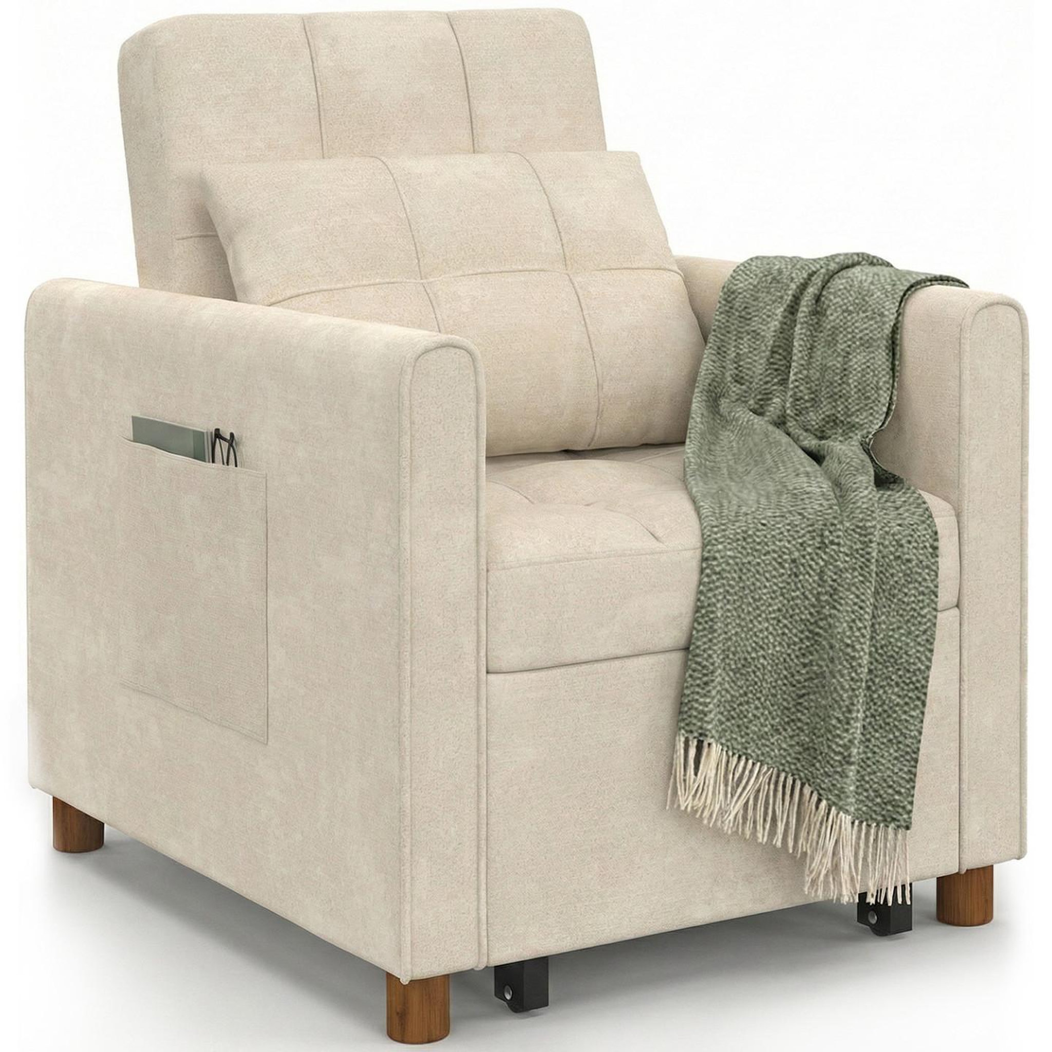 ID MARKET Fauteuil convertible emile lit d'appoint 1 place 69 x 170 cm tissu chenille beige