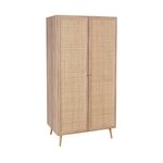SWEEEK Armoire cannage et décor bois 2 portes avec étagère et tringle - Hauteur 179.5cm
