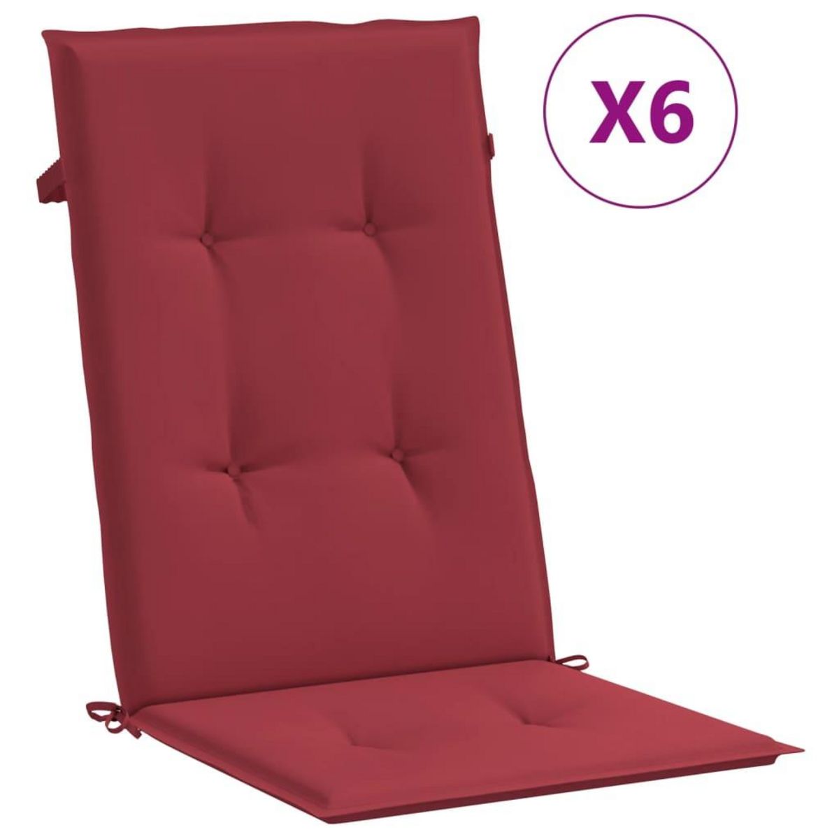 VIDAXL Coussins de chaise de jardin a dossier haut lot de 6 bordeaux