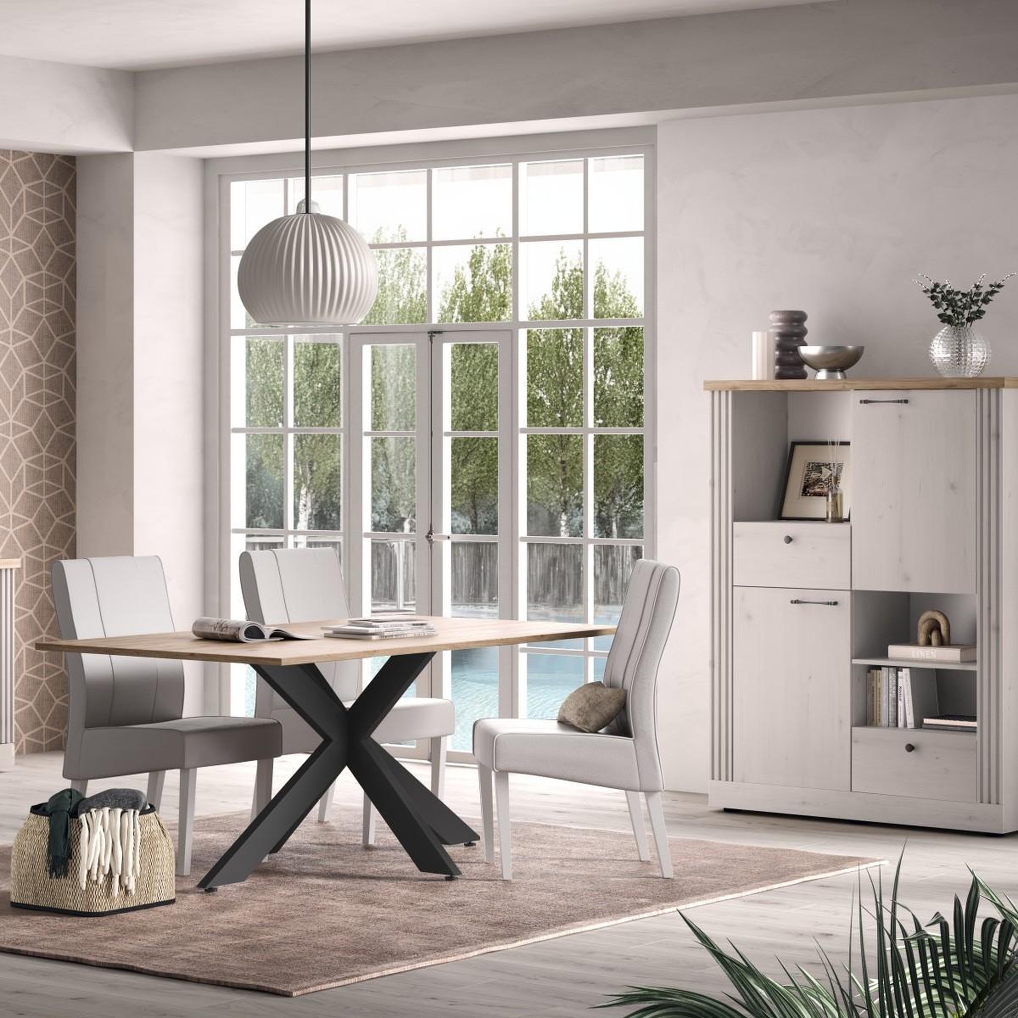 Voir la diapositive 3 : JLC KREATION Table à manger moderne pied central coloris bois 180cm YANIS