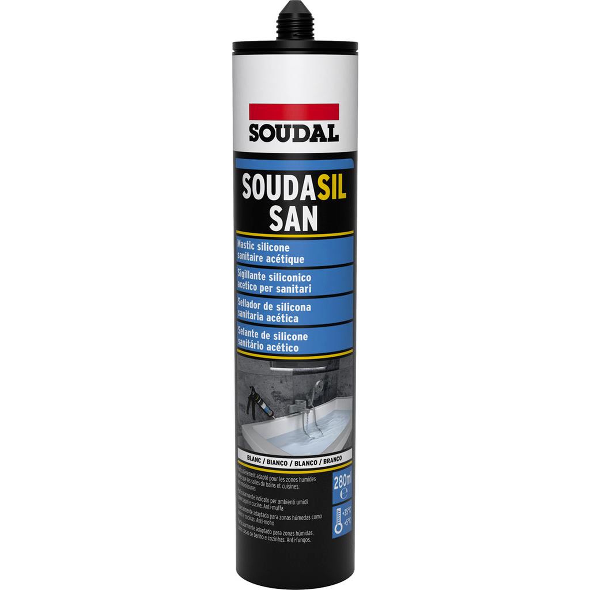 Voir la diapositive 3 : Soudal Cartouche silicone sanitaire blanc 280ml soudal
