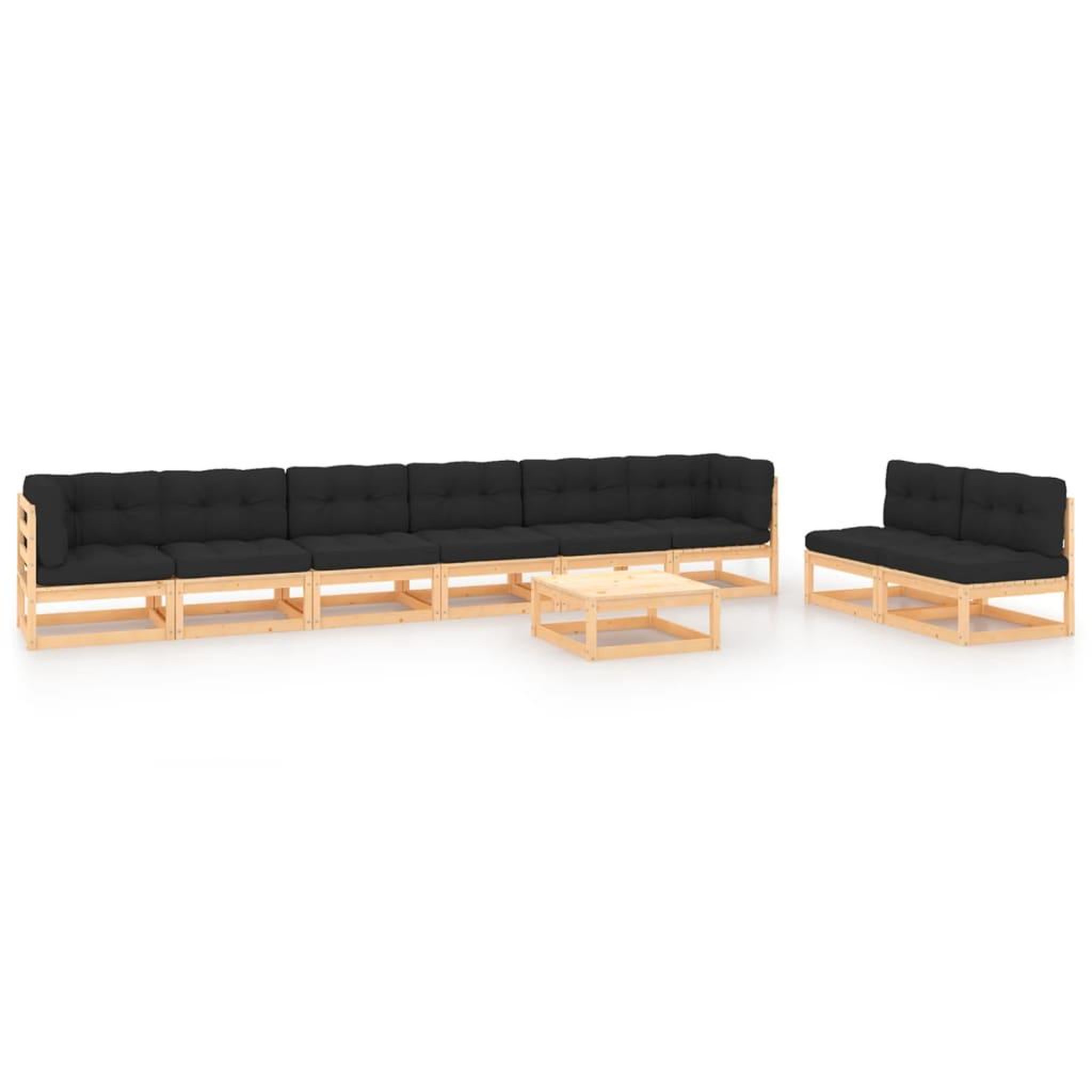 Voir la diapositive 1 : VIDAXL Salon de jardin 9 pcs avec coussins Bois de pin massif