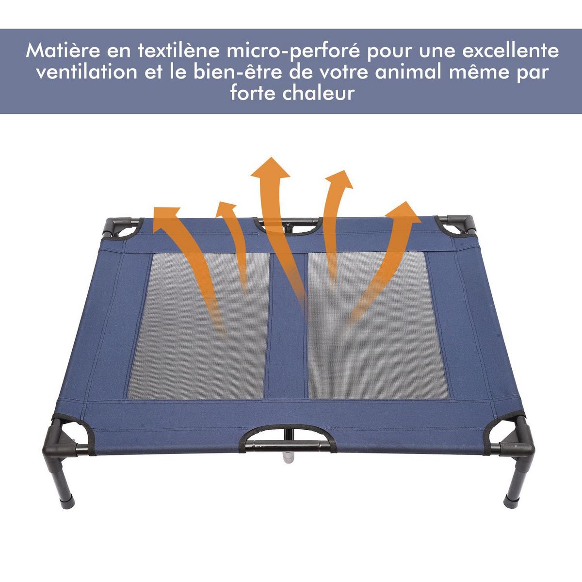 PAWHUT Lit sur pieds XXL pour chien chat lit de camp animal lit surélevé tissu oxford textilène micro-perforé 92L x 76l x 18H cm bleu marine