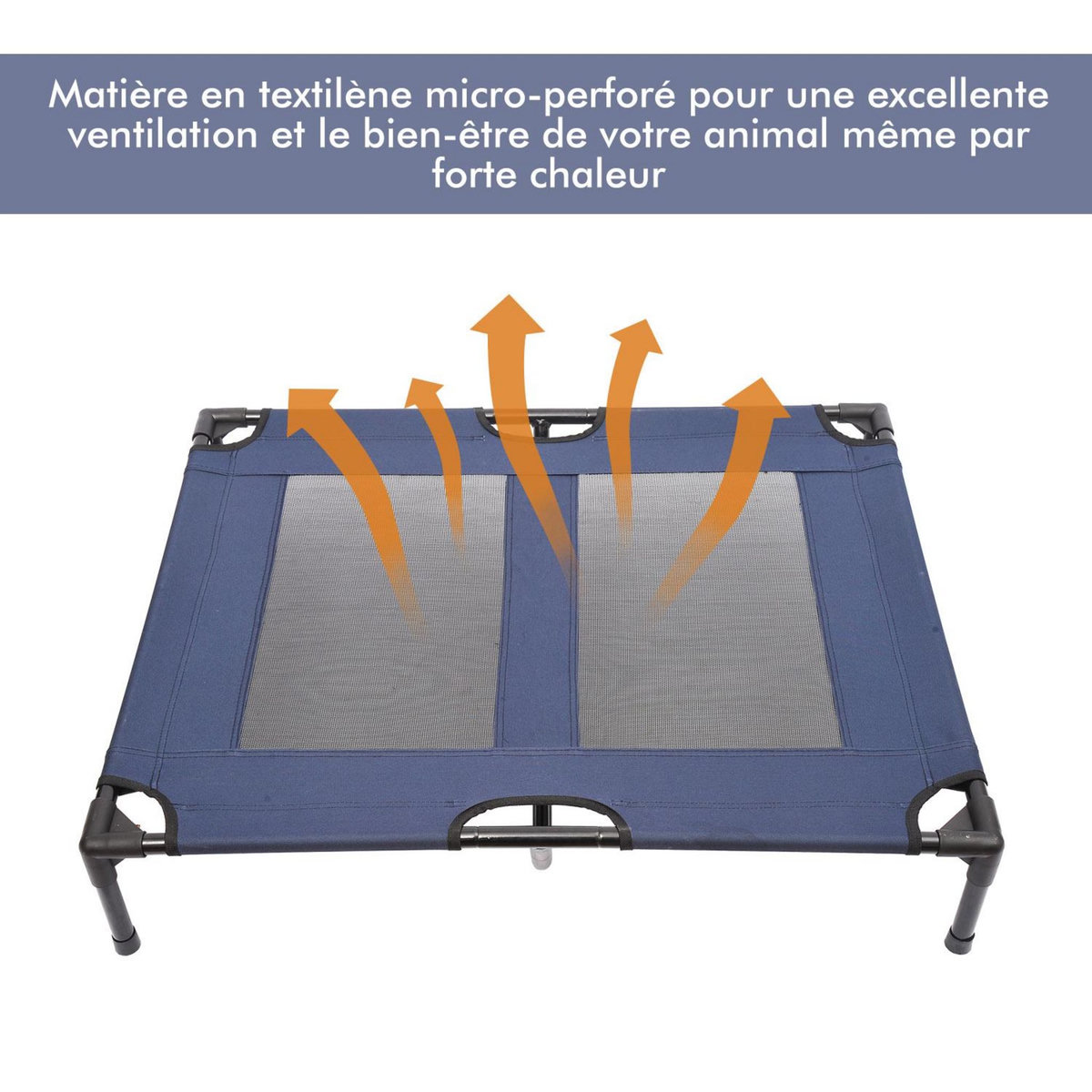 PAWHUT Lit sur pieds XXL pour chien chat lit de camp animal lit surélevé tissu oxford textilène micro-perforé 92L x 76l x 18H cm bleu marine
