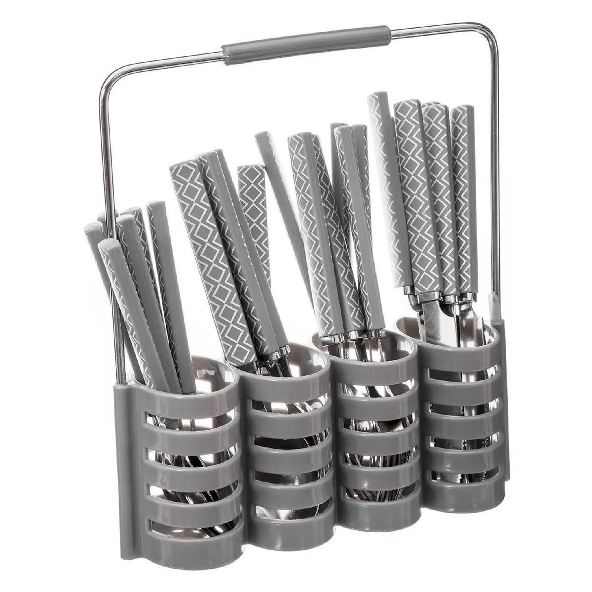SECRET DE GOURMET Ménagère 24 pièces avec rack  géo  24cm gris