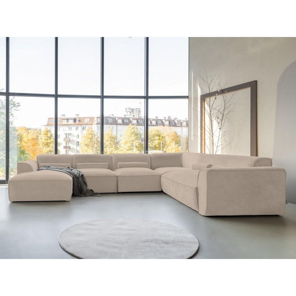 BEST MOBILIER Felix - canapé modulable panoramique d'angle droit 7 places en tissu texturé