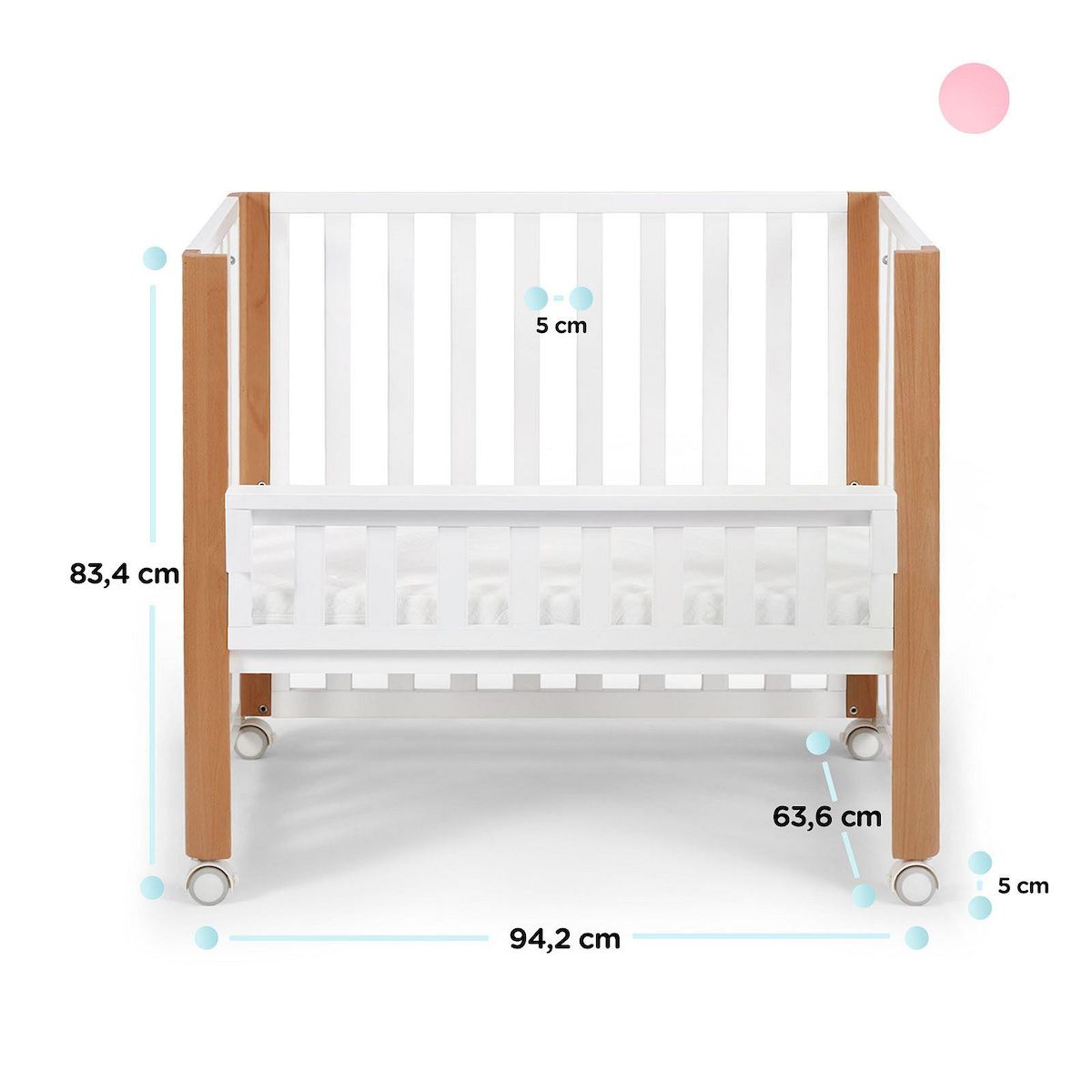 KINDERKRAFT Lit bébé multifonction 4 en 1 avec matelas et roulettes pour un usage pratique