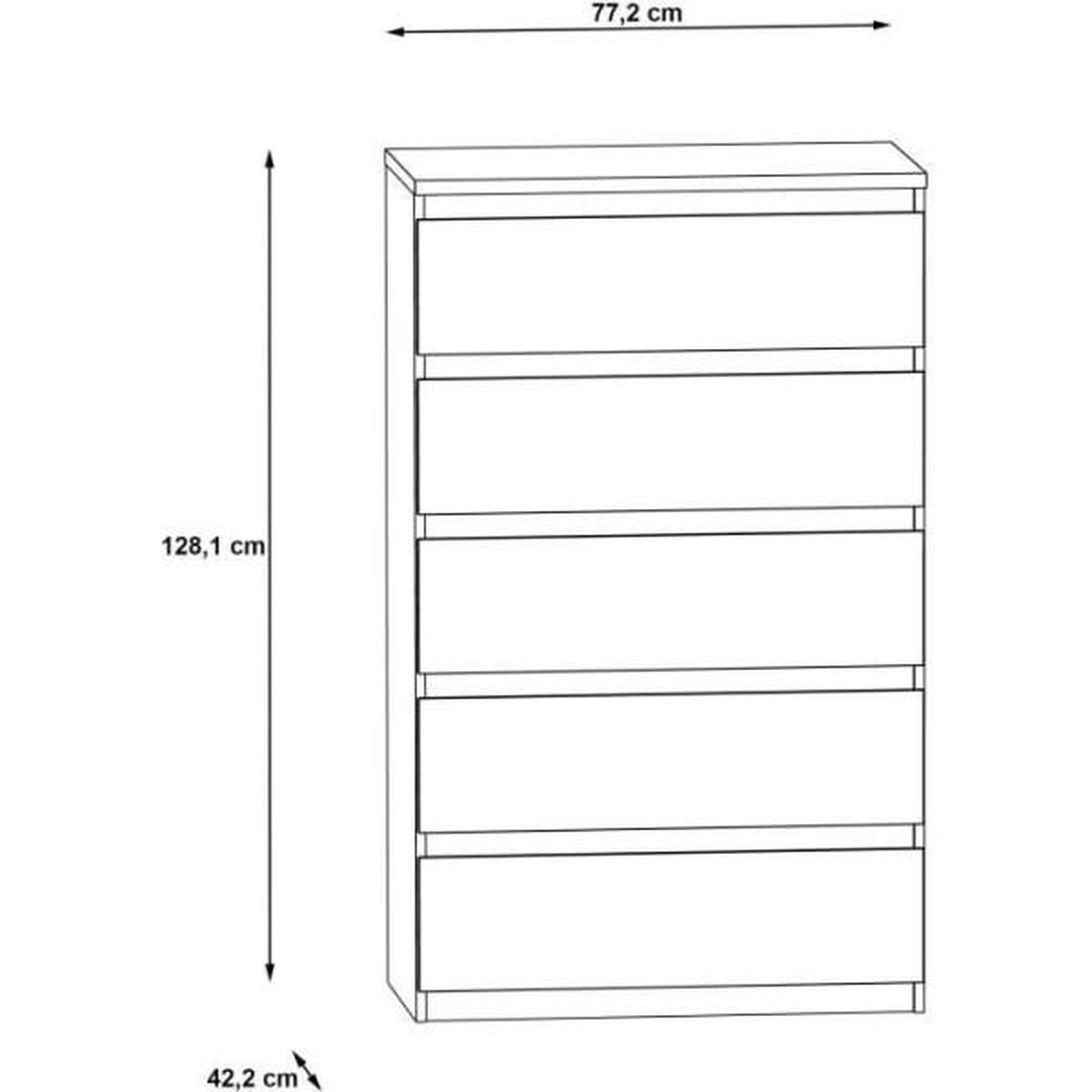 Voir la diapositive 5 : MARKET24 Commode CHELSEA 5 tiroirs - L 77,2 x P 42,2 x H 128,1 - Décor optique béton clair KILOX et blanc mat