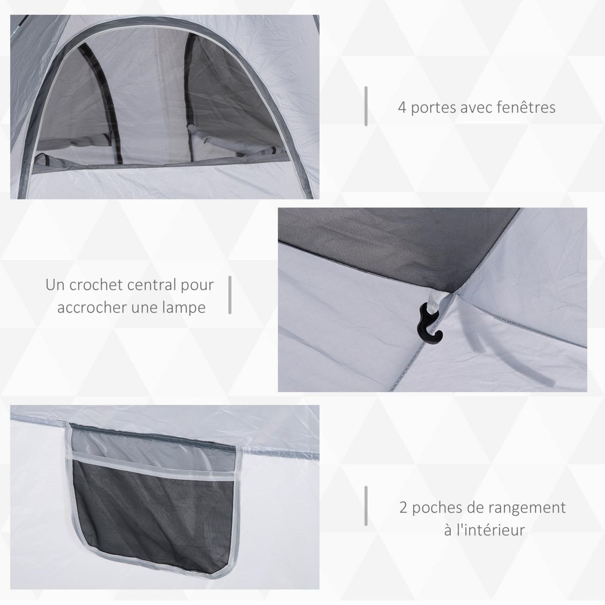 OUTSUNNY Tente de camping familiale 4 personnes montage instantanée pop-up 4 fenêtres pare-soleil dim. 2,4L x 2,4l x 1,95H m fibre verre polyester gris