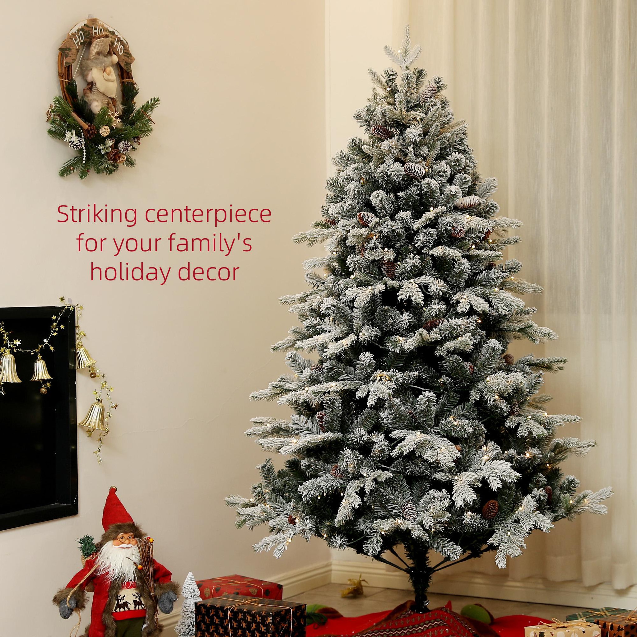 Voir la diapositive 5 : HOMCOM Sapin de Noël artificiel LED enneigé H. 180 cm - 200 LEDs blanc chaud, 793 branches - vert blanc