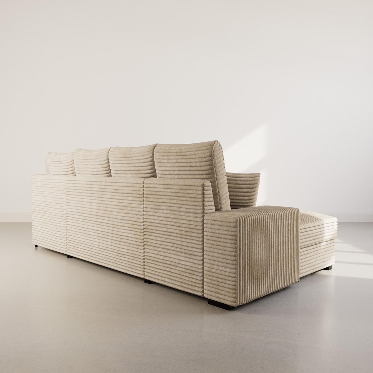 BEST MOBILIER Lorie - canapé panoramique d'angle droit 7 places convertible en velours côtelé grosse côte avec coffre