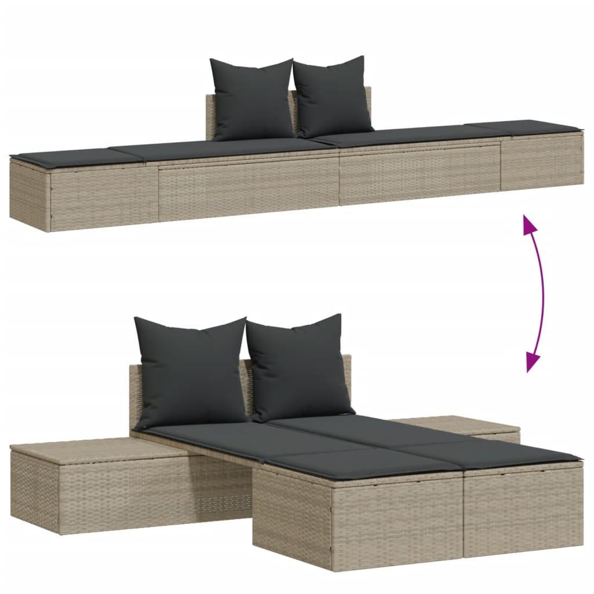 Voir la diapositive 3 : VIDAXL Chaise longue double avec coussins gris clair resine tressee