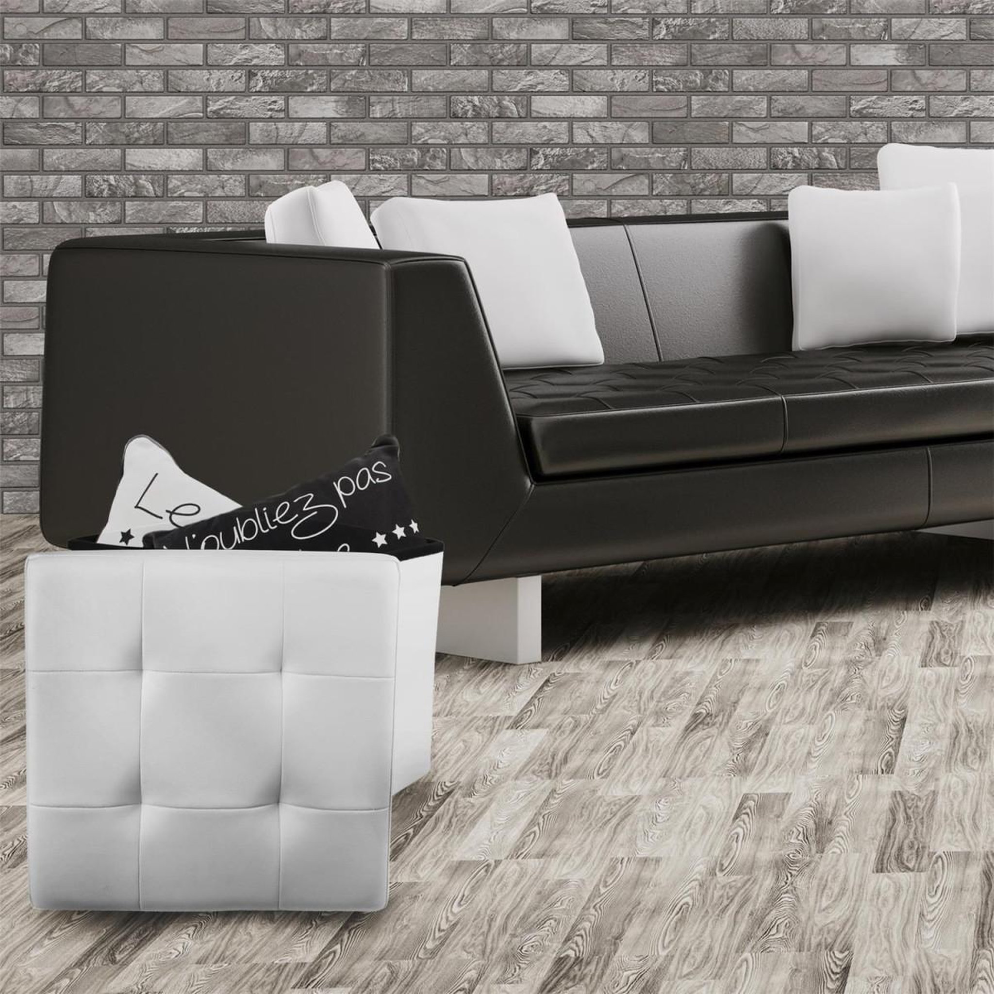Voir la diapositive 3 : The Home Deco Factory Pouf coffre pliable capitonné  cesaro  37cm blanc