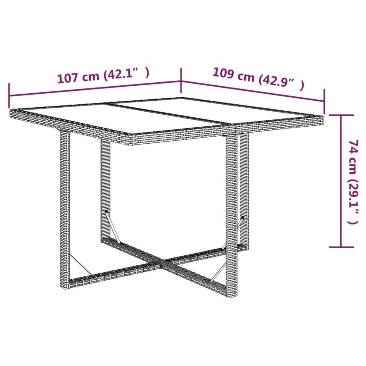 VIDAXL Table de jardin Beige 109x107x74 cm Resine tressee et verre