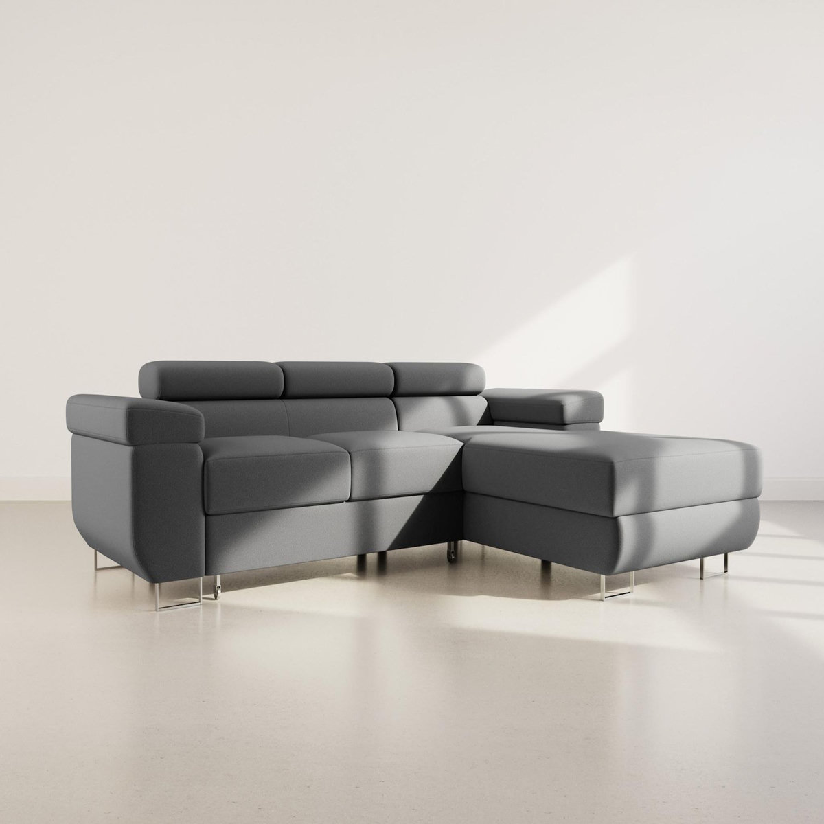 BEST MOBILIER Pablo - canapé d'angle droit - 6 places - convertible avec coffre et têtières réglables - en velours