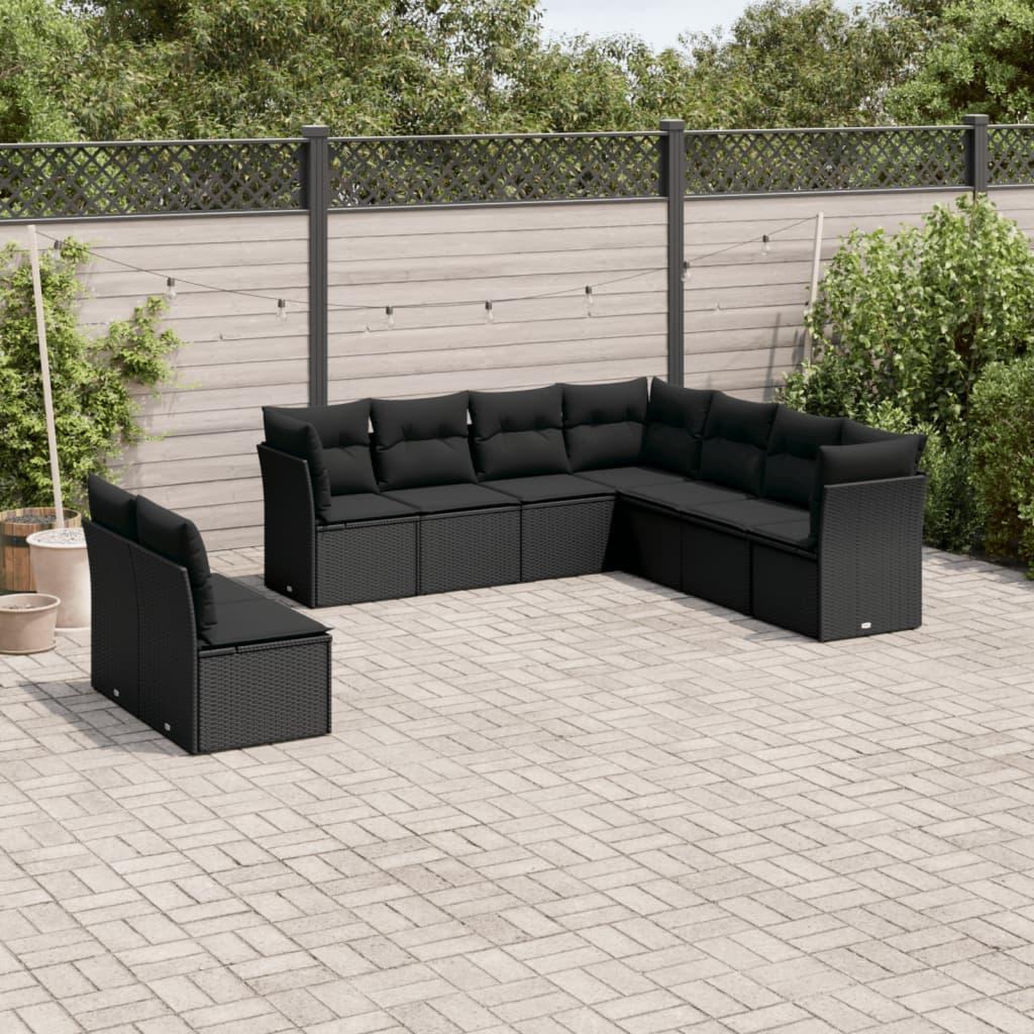 VIDAXL Salon de jardin 9 pcs avec coussins noir resine tressee