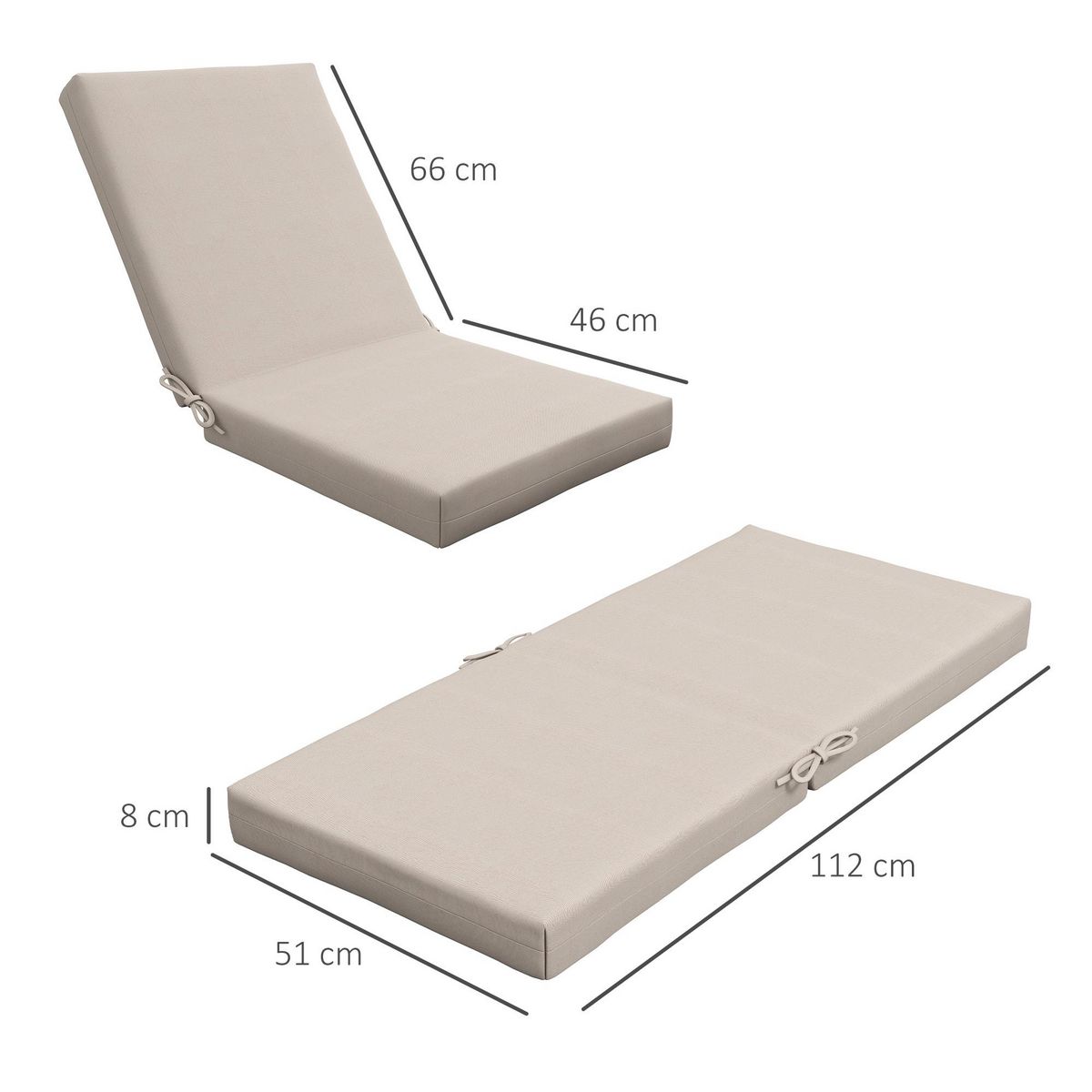 OUTSUNNY Lot de 2 coussins galettes de chaise de jardin - dim. 112L x 51l x ép. 8 cm - cordons attache - polyester déperlant beige