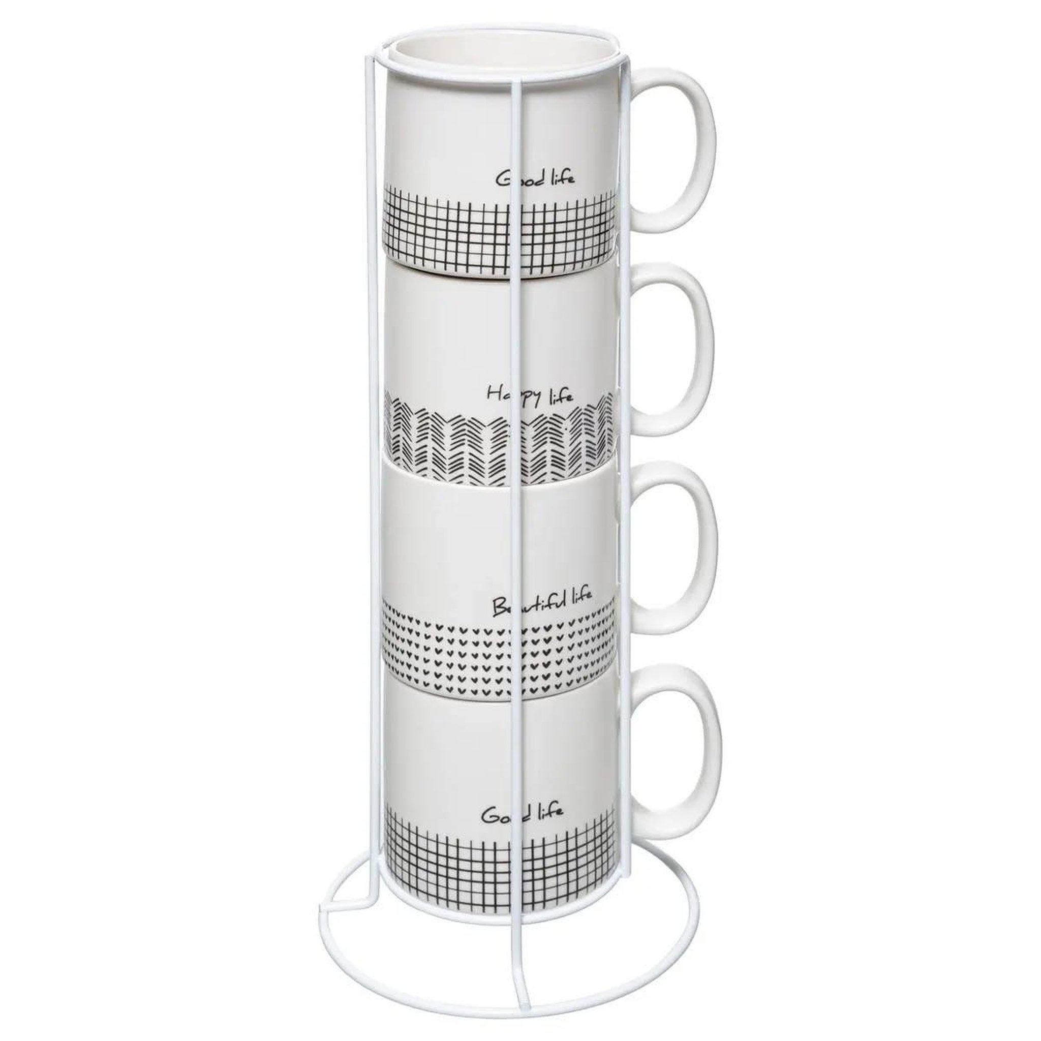 Voir la diapositive 1 : SECRET DE GOURMET Lot de 4 mugs & rack design  life  24cl blanc