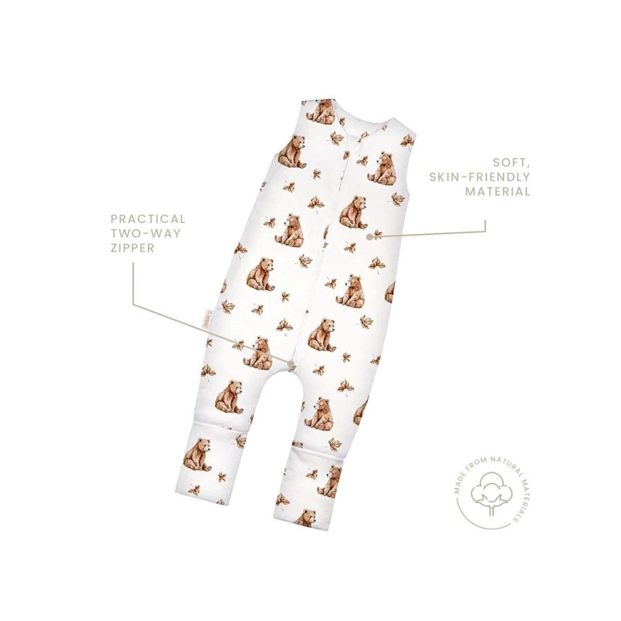 WALDIN Gigoteuse à jambes en coton 2,5 TOG - taille S (1-2 ans) - motif oursons, blanc