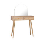 SWEEEK Coiffeuse Bohème avec miroir arrondi et 2 tiroirs cannage. coloris naturel. style Scandinave. L 90 x P 35 x H 135.5 cm