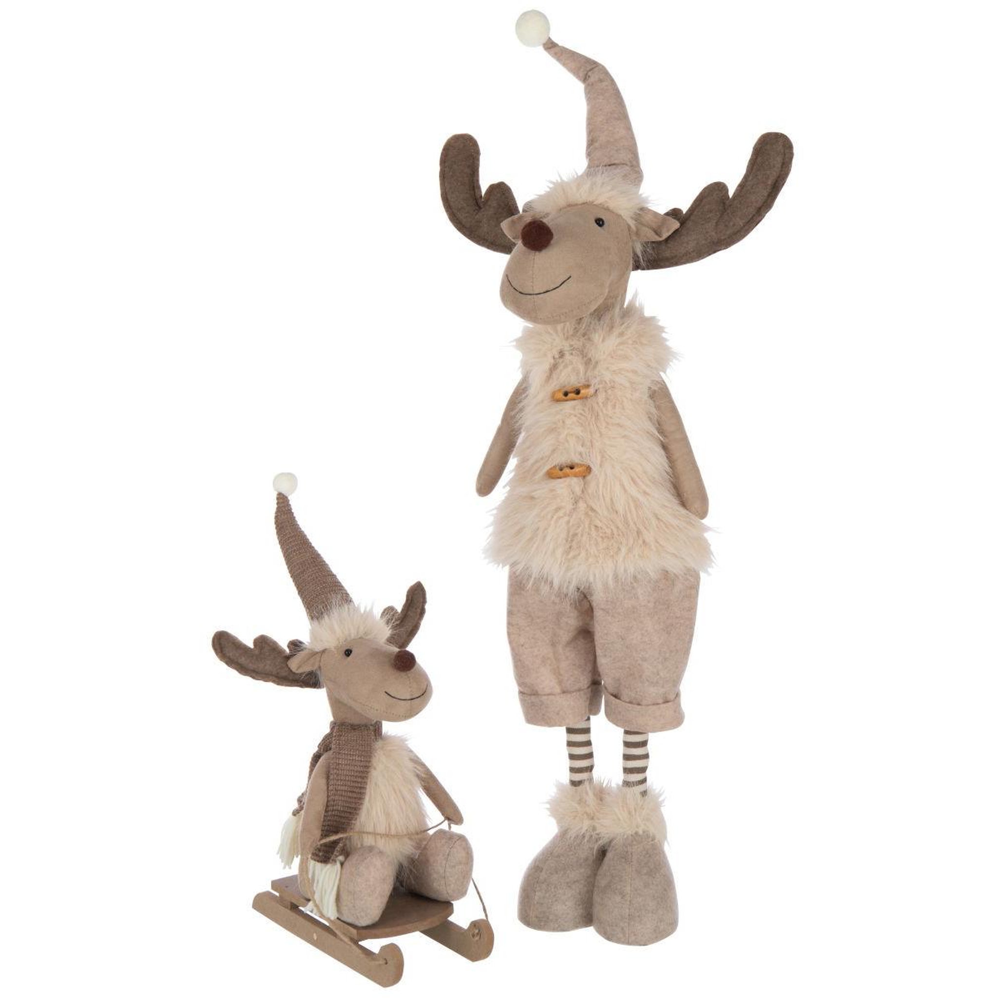 Voir la diapositive 2 : J-LINE Statuette élan luge  fungo  40cm beige