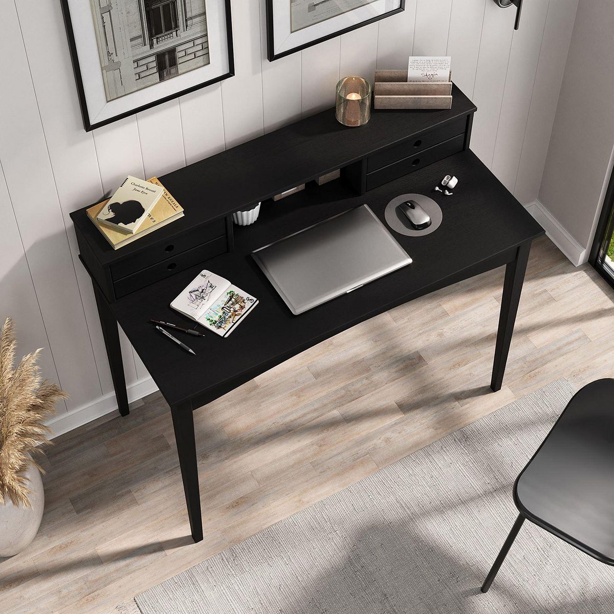 IDIMEX Bureau MILANO en pin massif avec 4 tiroirs et 1 niche