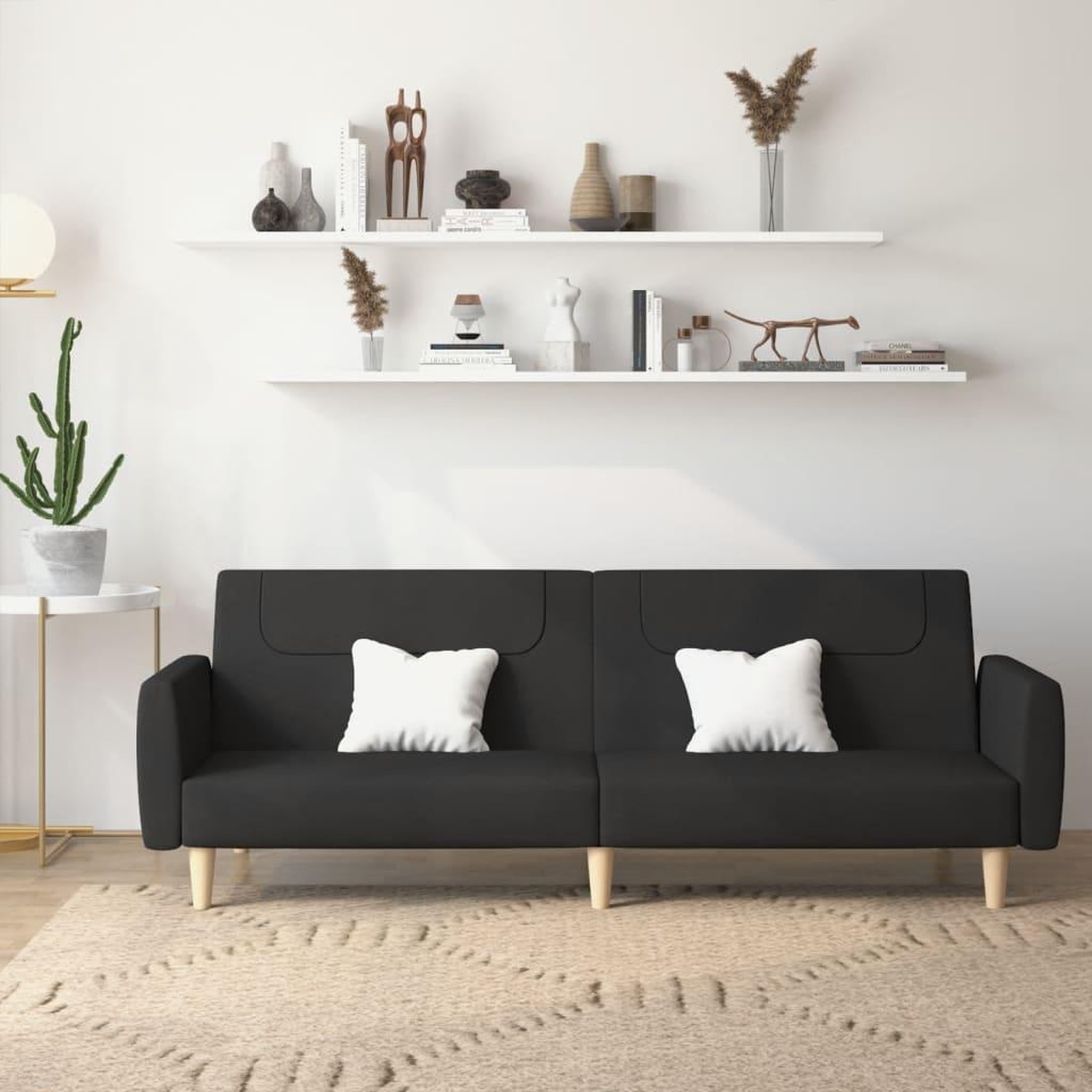 VIDAXL Canape-lit a 2 places noir tissu