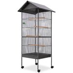 VIDAXL Cage a oiseaux avec toit Acier Noir 66 x 66 x 155 cm