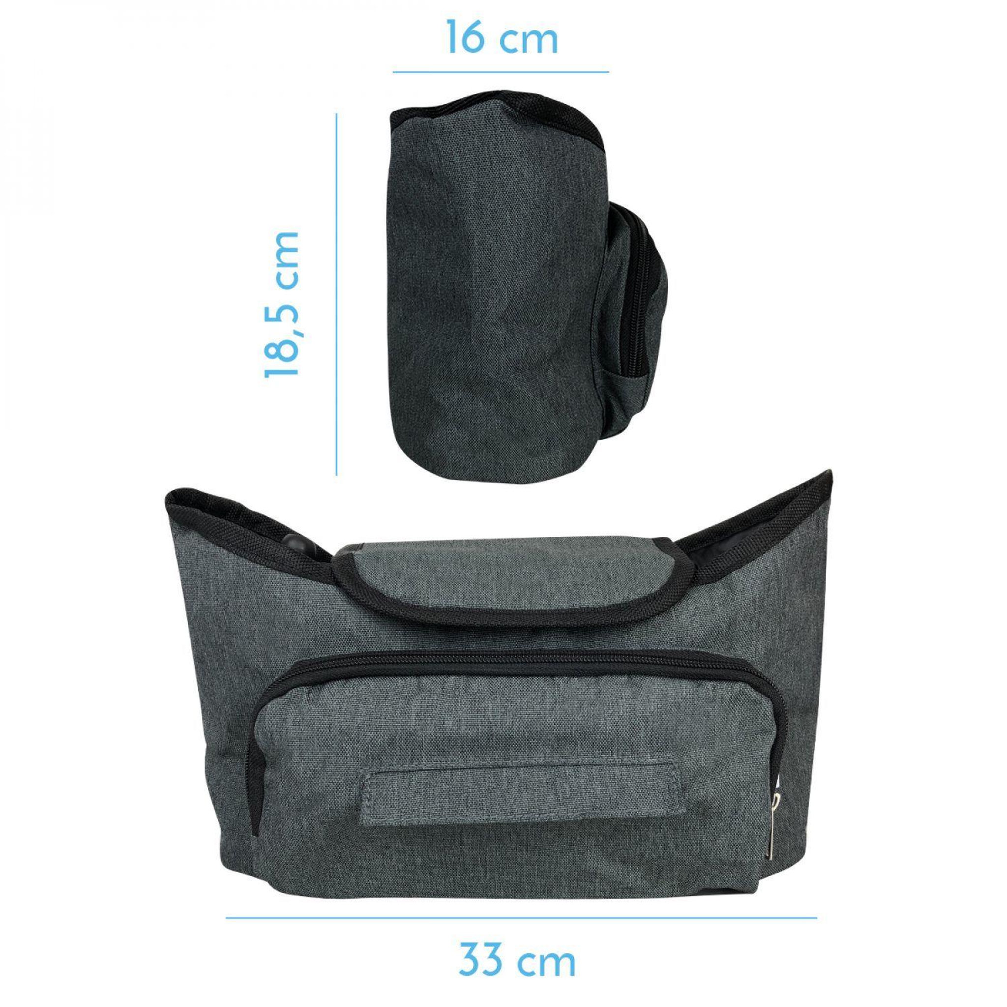 Voir la diapositive 2 : Monsieur Bébé Sac à langer, de rangement pour poussette - 33 x 16 x 18.5 cm - Gris