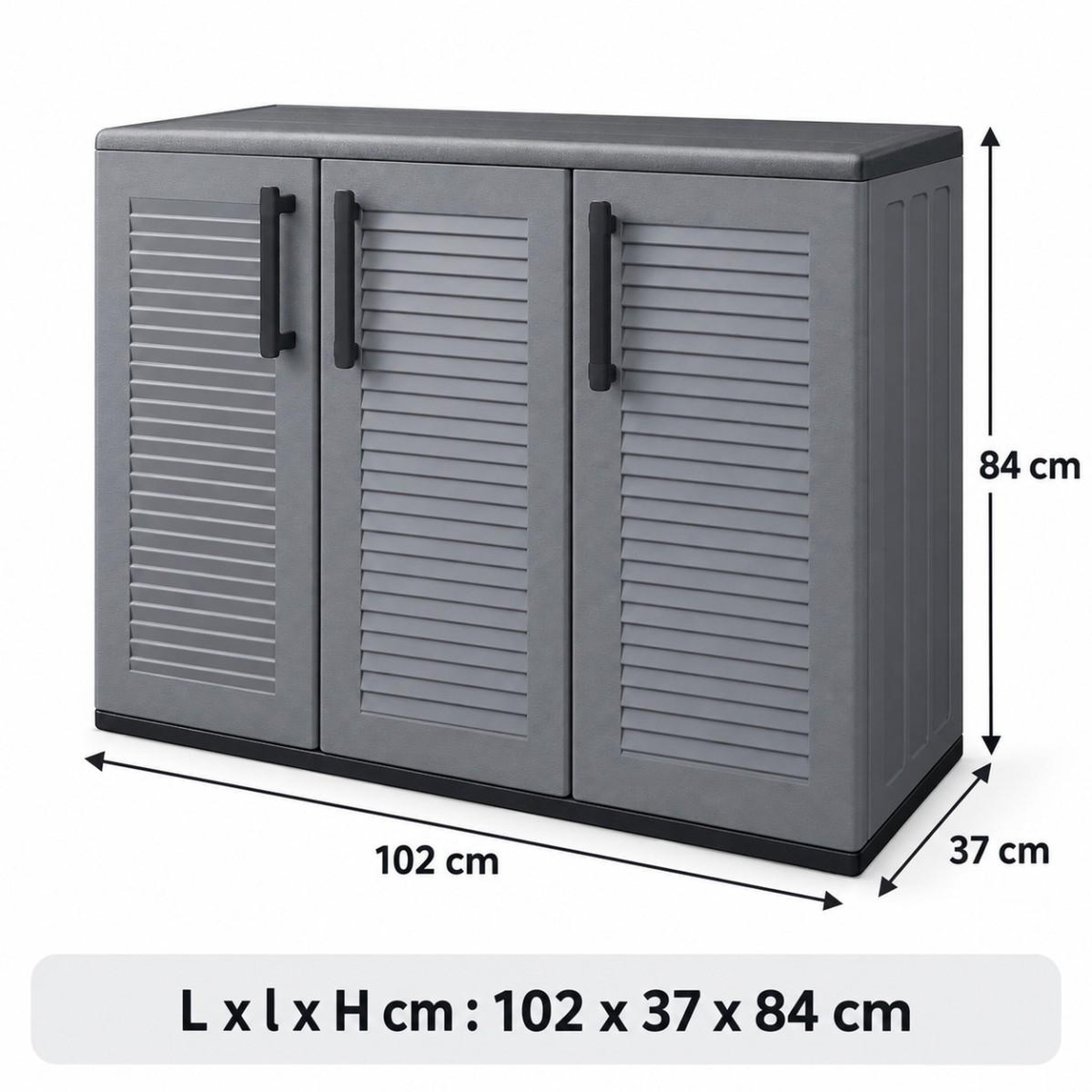 Voir la diapositive 2 : ART PLAST Armoire de Rangement Garage Atelier - Armoire basse 3 portes et 1 étagère Réglable Polypropylène 102x37h84 cm Charge 20 kg