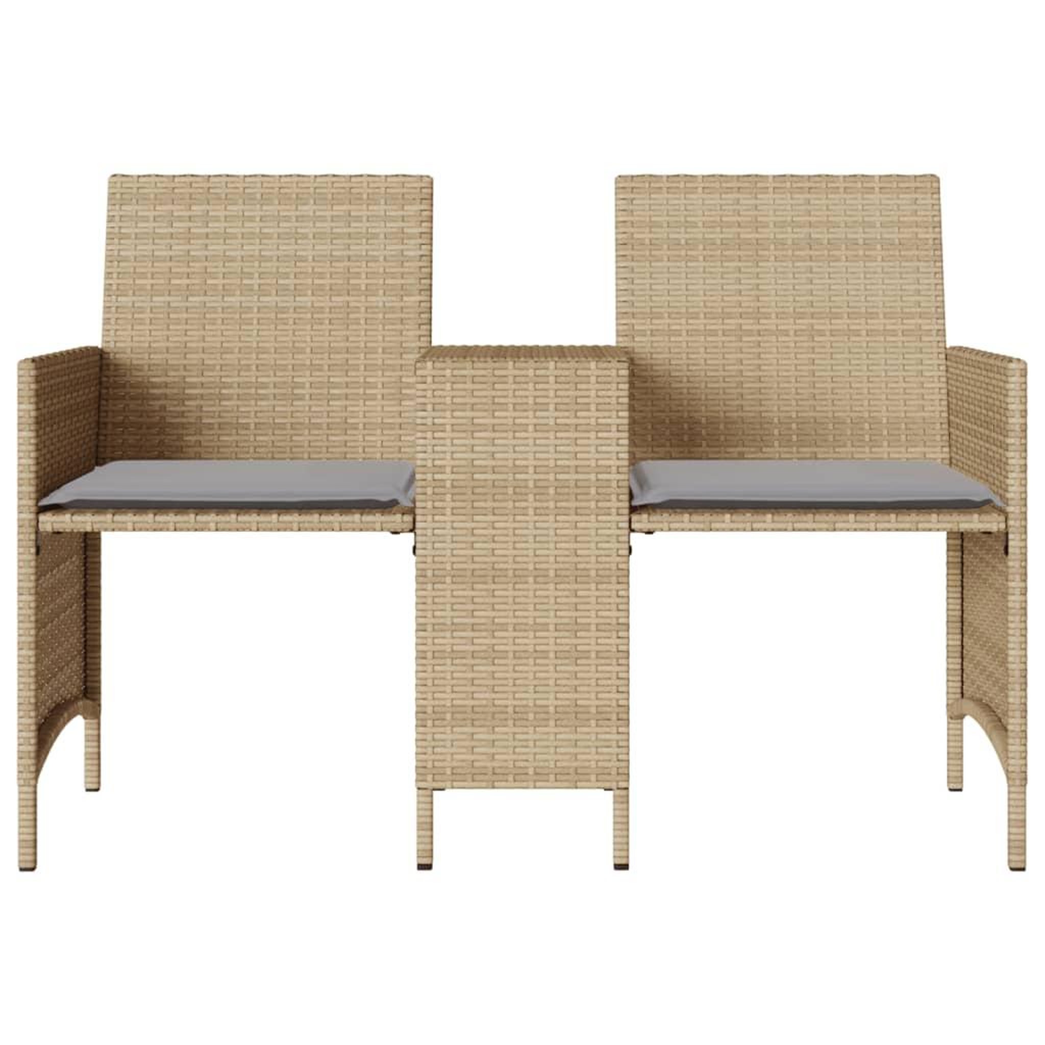 Voir la diapositive 5 : VIDAXL Canape de jardin 2 places avec table et tabourets beige rotin