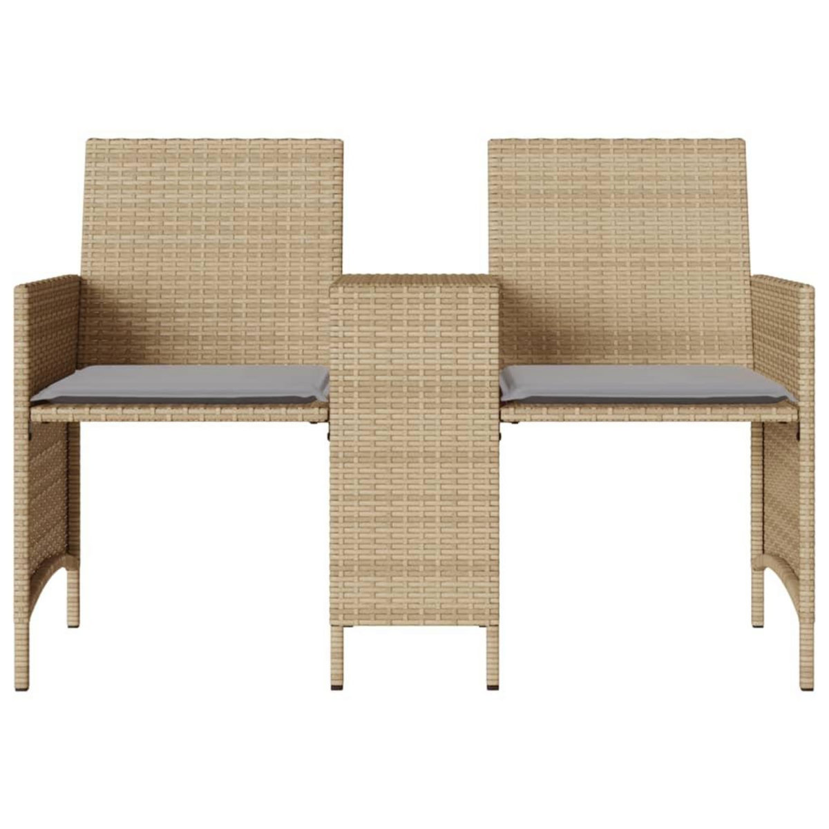 VIDAXL Canape de jardin 2 places avec table et tabourets beige rotin