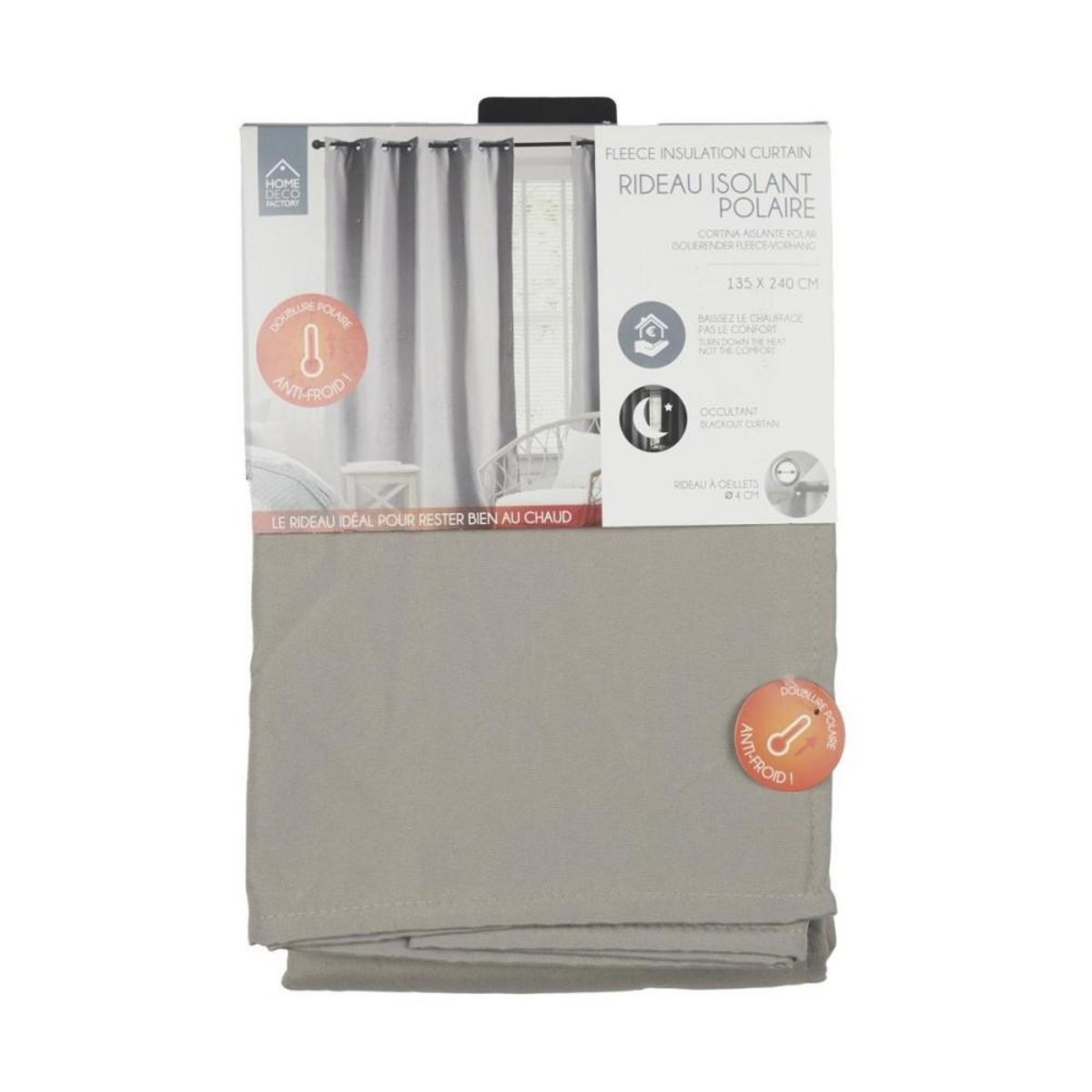 The Home Deco Factory Rideau isolant polaire 135x240 cm gris
