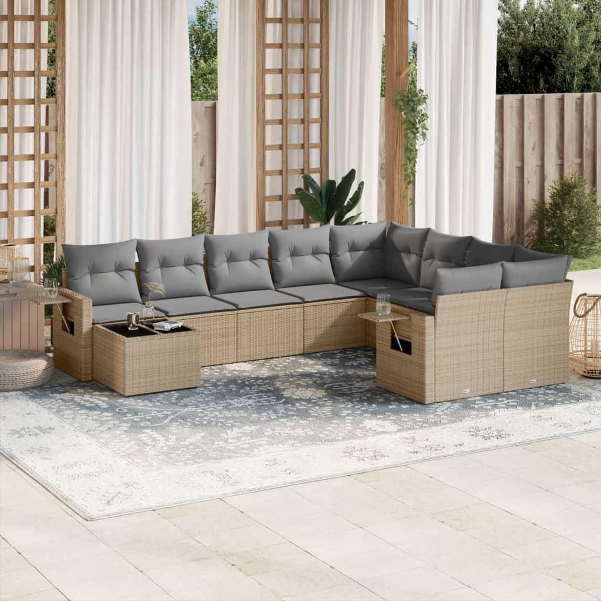 VIDAXL Salon de jardin avec coussins 10 pcs beige resine tressee