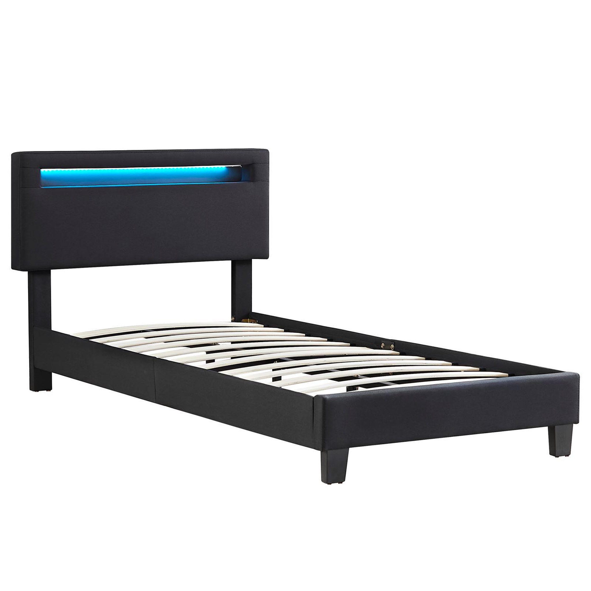 Voir la diapositive 3 : IDIMEX Lit LED simple AUSTIN 90x190 cm, avec sommier, revêtement en tissu