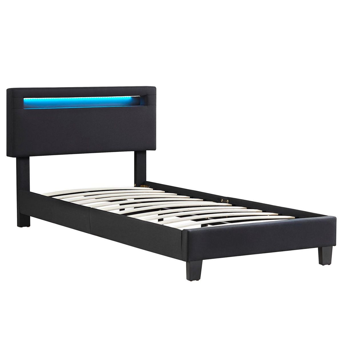 IDIMEX Lit LED simple AUSTIN 90x190 cm, avec sommier, revêtement en tissu