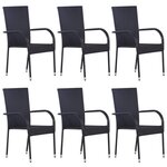 VIDAXL Chaises empilables d'exterieur lot de 6 Resine tressee Noir