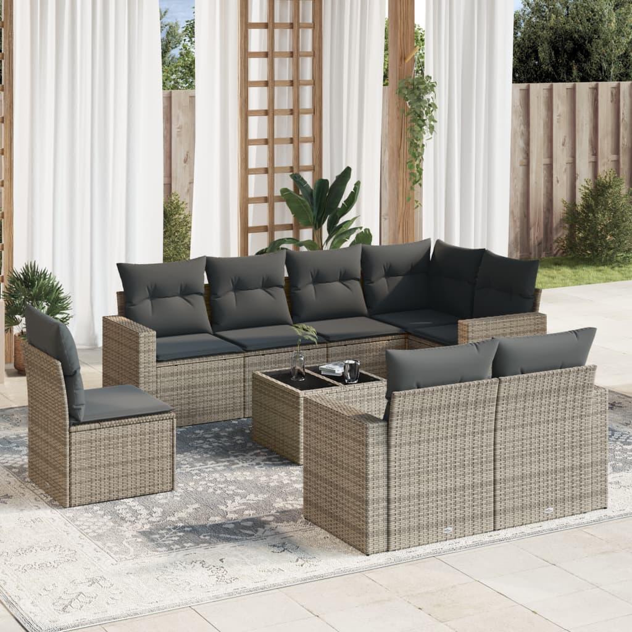 VIDAXL Salon de jardin 9 pcs avec coussins gris resine tressee