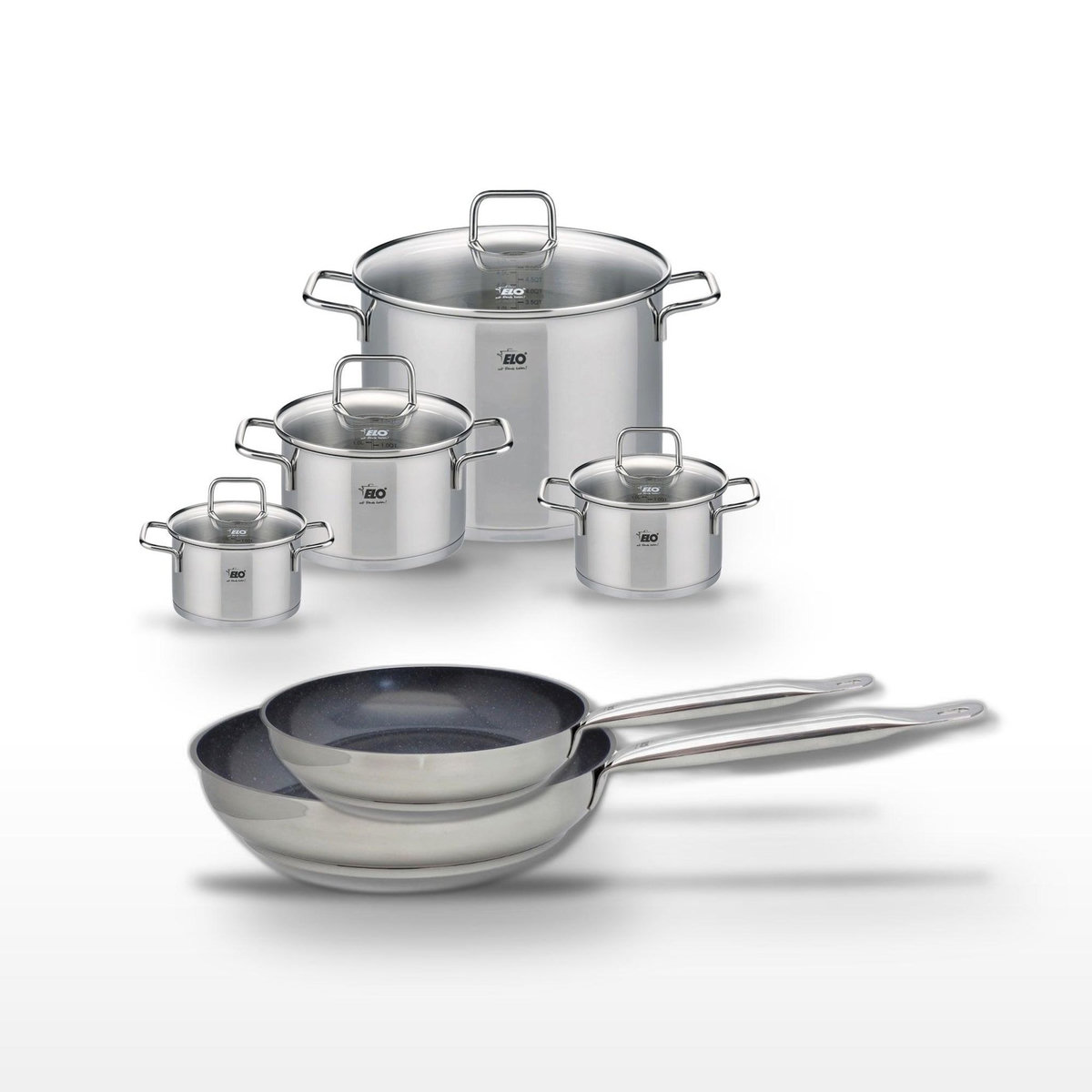 ELO Lot Poêles 24cm & 28cm Elo Profi Therm Platinum et 4 Faitouts Elo Citrin